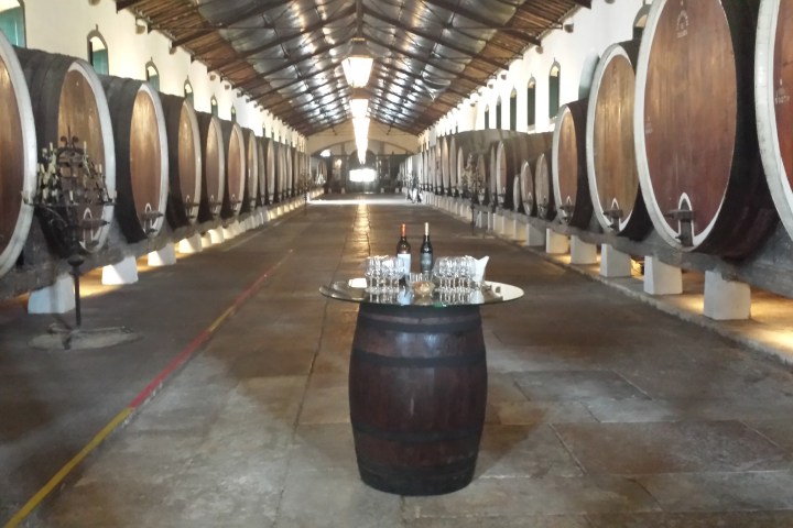 a barrel on a wooden table