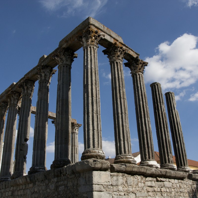 a view of a stone building