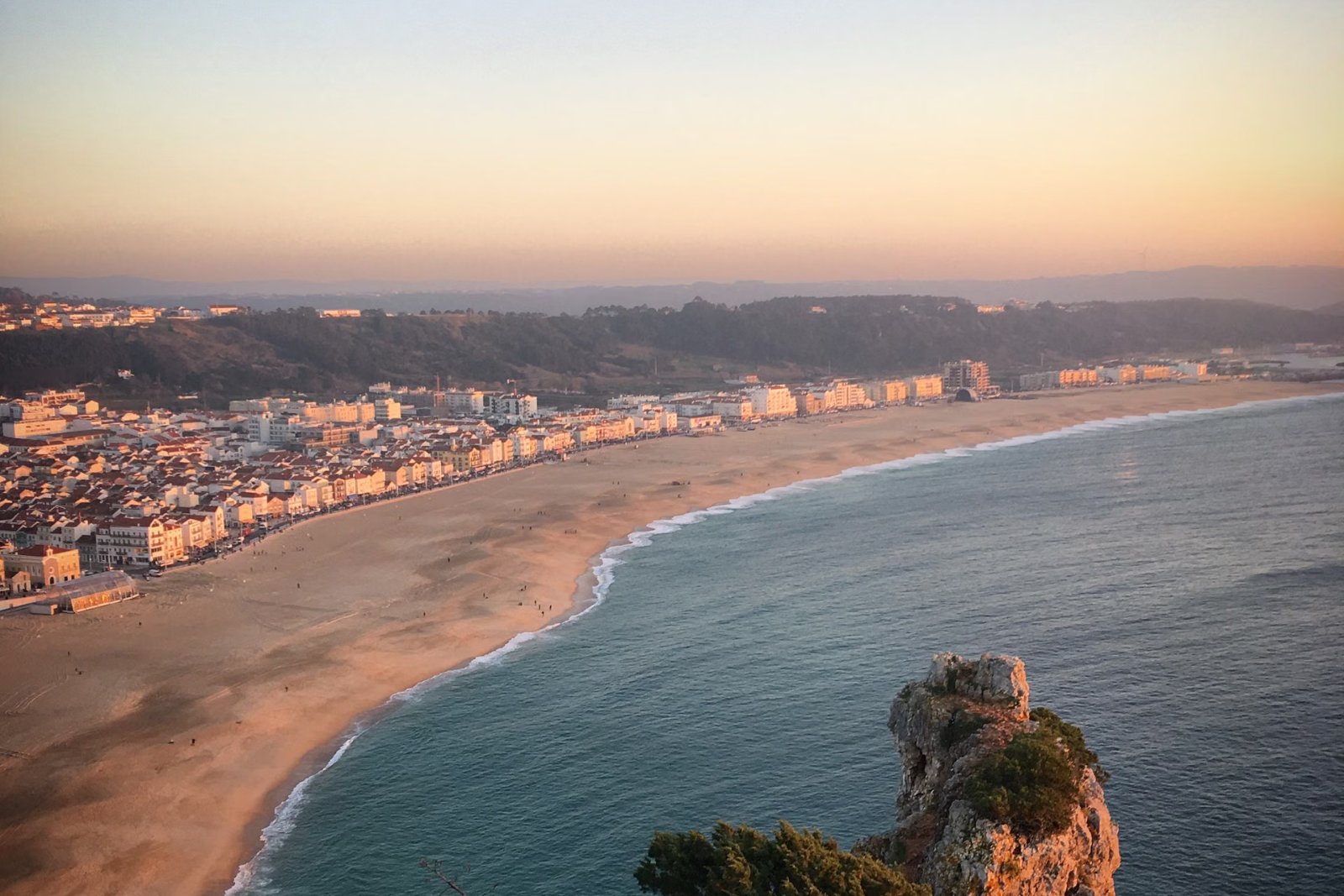 Nazaré beach and cliffs seen from the Sítio on a Fátima tour from Lisbon