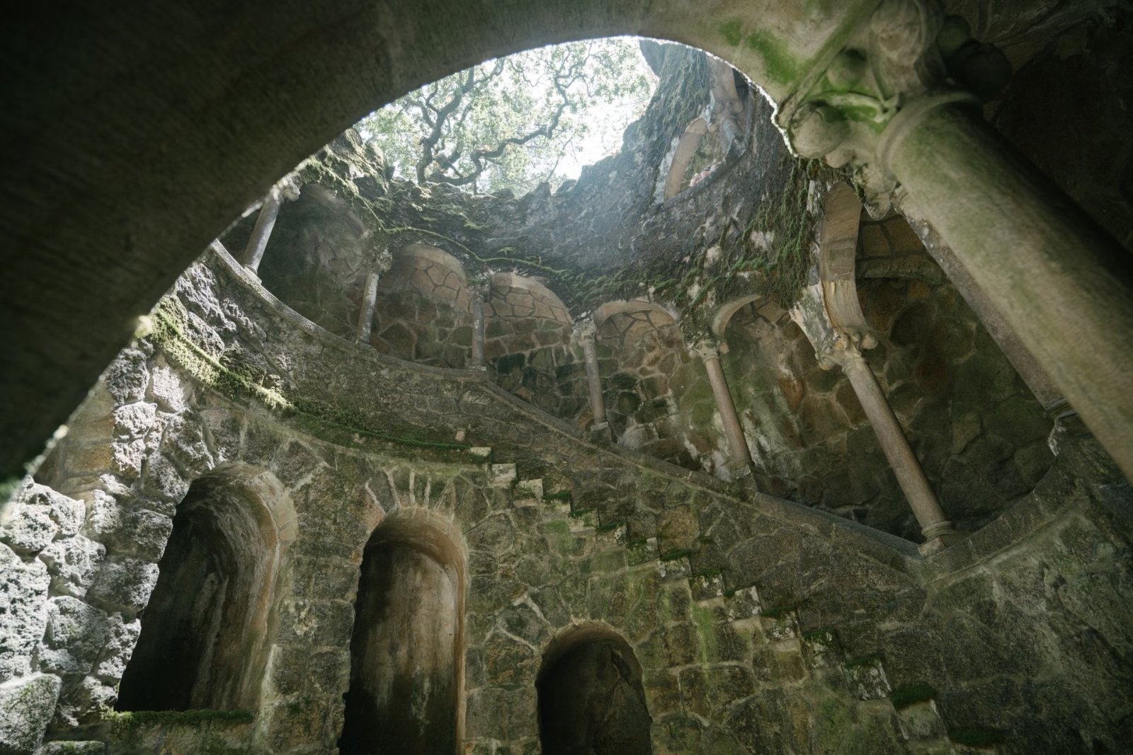 Spiral staircase of the Initiation Well at Quinta da Regaleira in Sintra